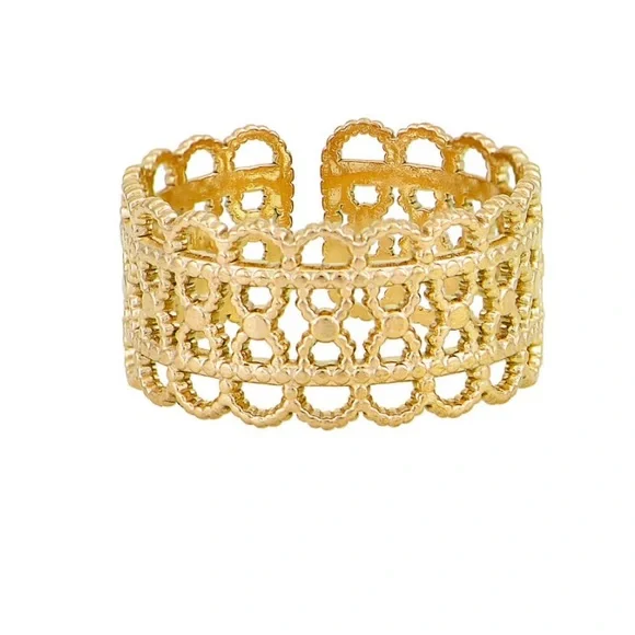 Stainless Steel Adjustable Gold Toned Laced Ring (R20) - Picture 4 of 6